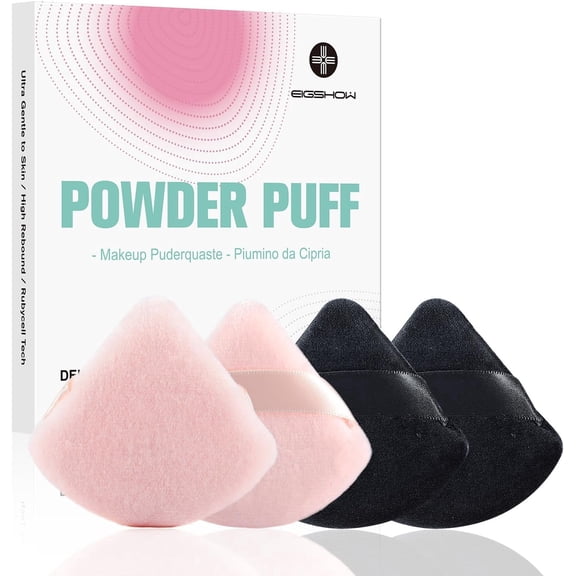 EIGSHOW Triangle Makeup Powder Puff, Face Sponge, Soft Plush Powder Sponge, Suitable for Baking Powder Makeup or Blush, Black and Beige, Pack of 4 (M112)