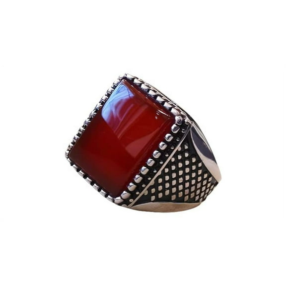 Red Onyx Mens Ring, Natural Red Onyx Gents Ring, Designer, Silver Jewelry, 925 Silver Ring, Birthday Gift, Heavy Mens Ring, Arabic Design, Ottoman Style Ring, Christmas, Turkey Mens Signet Ring