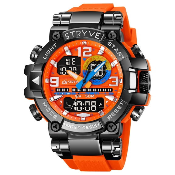Resicozy Sports Watch for Men with Night Light Dual Display Digital Outdoor Swimming Wrist Watch 2026 Orange