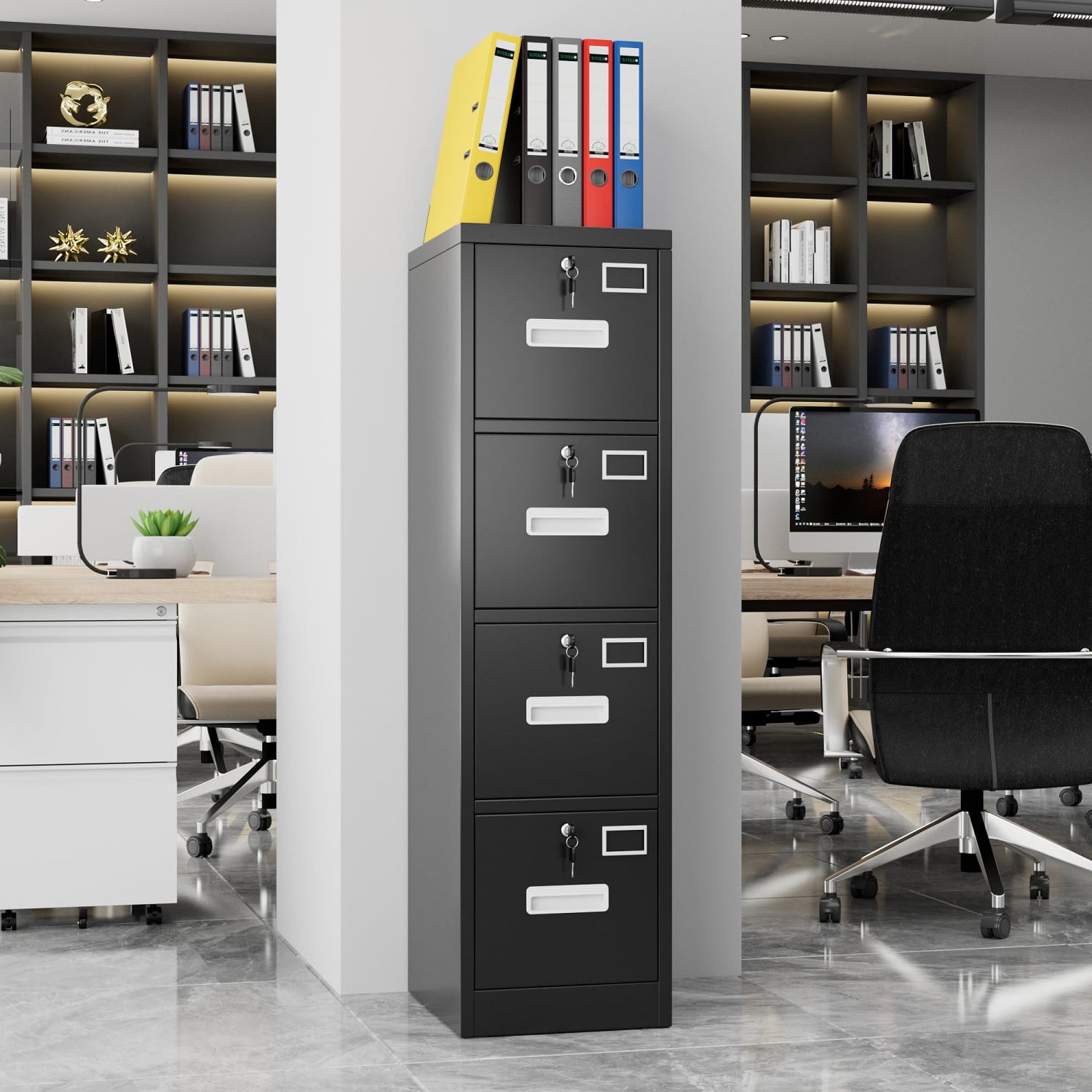 OCHAPA Metal Vertical File Cabinet with Lock,File Storage Cabinet with 4 Drawer for Letter,Legal,14.96" W x 17.72" D x 55.2" H, Assembly Required