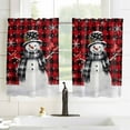 thumbnail image 3 of Red Black Plaid Snowman Christmas Kitchen Curtain 2 Panels Curtains 54 Inch Length, Xmas Snowflake Birds Curtains Rod Pocket Curtains Window Drapes Treatment Window Cafe Curtains, 3 of 5