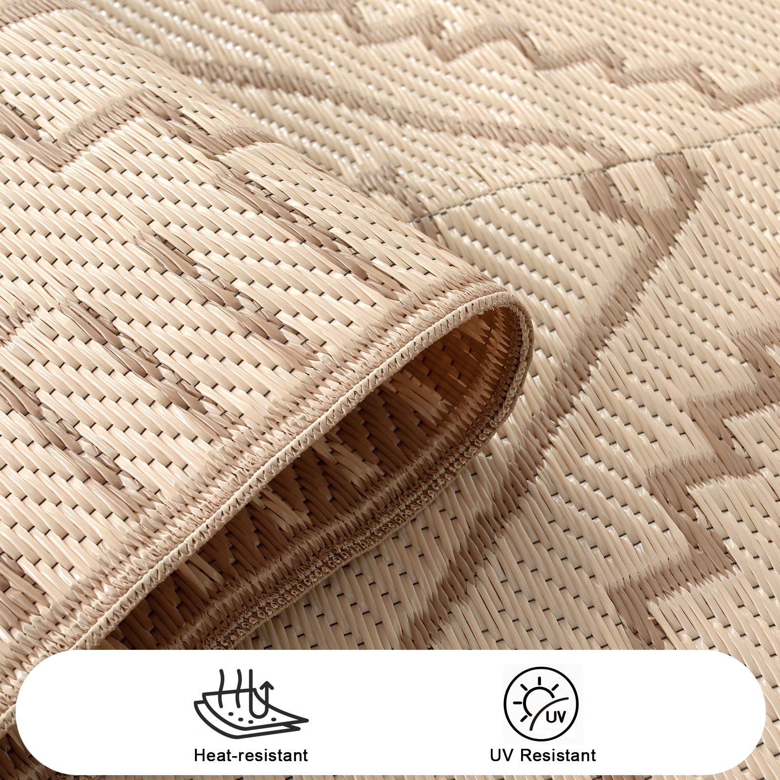 Lahome Portable Indoor/Outdoor Rug 6x9 - Waterproof & Reversible Plastic Straw Mat for Patio, Deck, Balcony, Backyard, Picnic, Beige & Brown