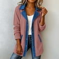 thumbnail image 6 of Sevevn Women's Color Block Denim Trim Corduroy Jacket Lapel Collar Button Down Long Sleeve Mid Length Casual Patchwork Outerwear Coat with Pockets Pink M, 6 of 9