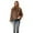 Brown, variant on Loose Fit Notched Lapel Zip Up Short Jacket, Fluffy Windproof Cropped Winter Outer Coat, Cozy Everyday Cold Weather Layering Garment, 1 Piece Outfit, XS-L Sizing