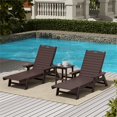 thumbnail image 2 of Bayport Ensemble de 3 Pcs de Chaises Longues/table Inclinables en Plastique HDPE pour Extérieur Marron Foncé, 2 of 6