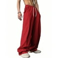 thumbnail image 4 of Dresfit Men's Wide Leg Sweatpants Elastic Waist Baggy Joggers Loose Open Leg Drawstring Gym Sweat Pants Long Open Bottom Pants with Pockets Red L, 4 of 5