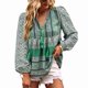 thumbnail image 1 of Mujeres de la Impresión Floral Con Cuello En V Camisa Cordón Manga Larga Blusas Loose Fit Temporadas Primavera y Otoño Superior para Vacaciones Ocio Verde M, 1 of 7