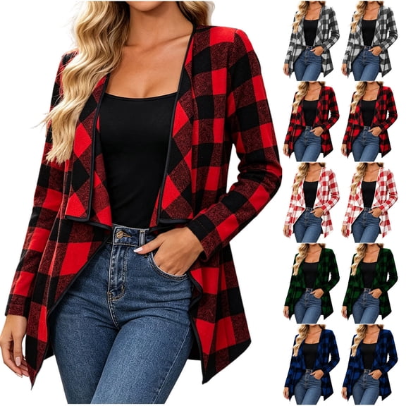 Mutghys Jacket for Women Plaid Long Sleeve Cardigans Home Daily Warm Comfy Fall Winter Trendy Outerwear S-2XL
