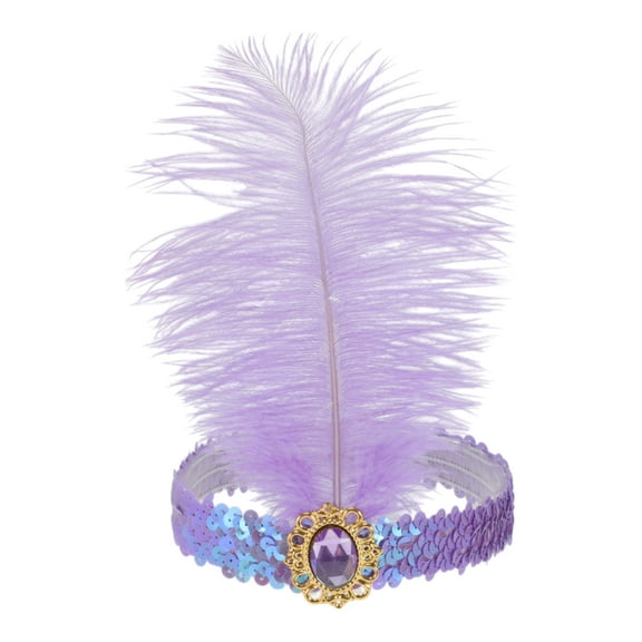 Unique Bargains 1 Pc Headband Feather Faux Diamond Sequins Hairband for Women Light Purple