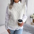 thumbnail image 4 of Fesfesfes Women Sweater V-neck Solid Fungus Edge Rhombus Knitted Sweater Casual Sleeveless Vest Jacket Coat Tops Tops on, 4 of 8