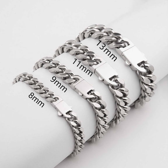 Men’s Stainless Steel Cuban Link Bracelet, Curb Chain Bracelet for Men, Trendy & Durable Jewelry Gift Silver 8 mm
