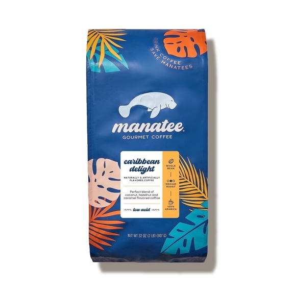 Manatee Gourmet Coffee, Caribbean Delight, Medium Roast, Whole Bean, 2 lb