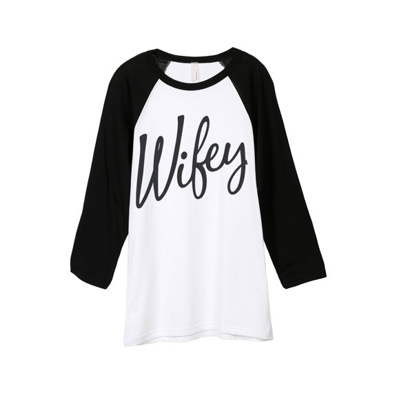 Thread Tank Wifey Cursive Unisex 3/4 Sleeves Baseball Raglan White Black Small
