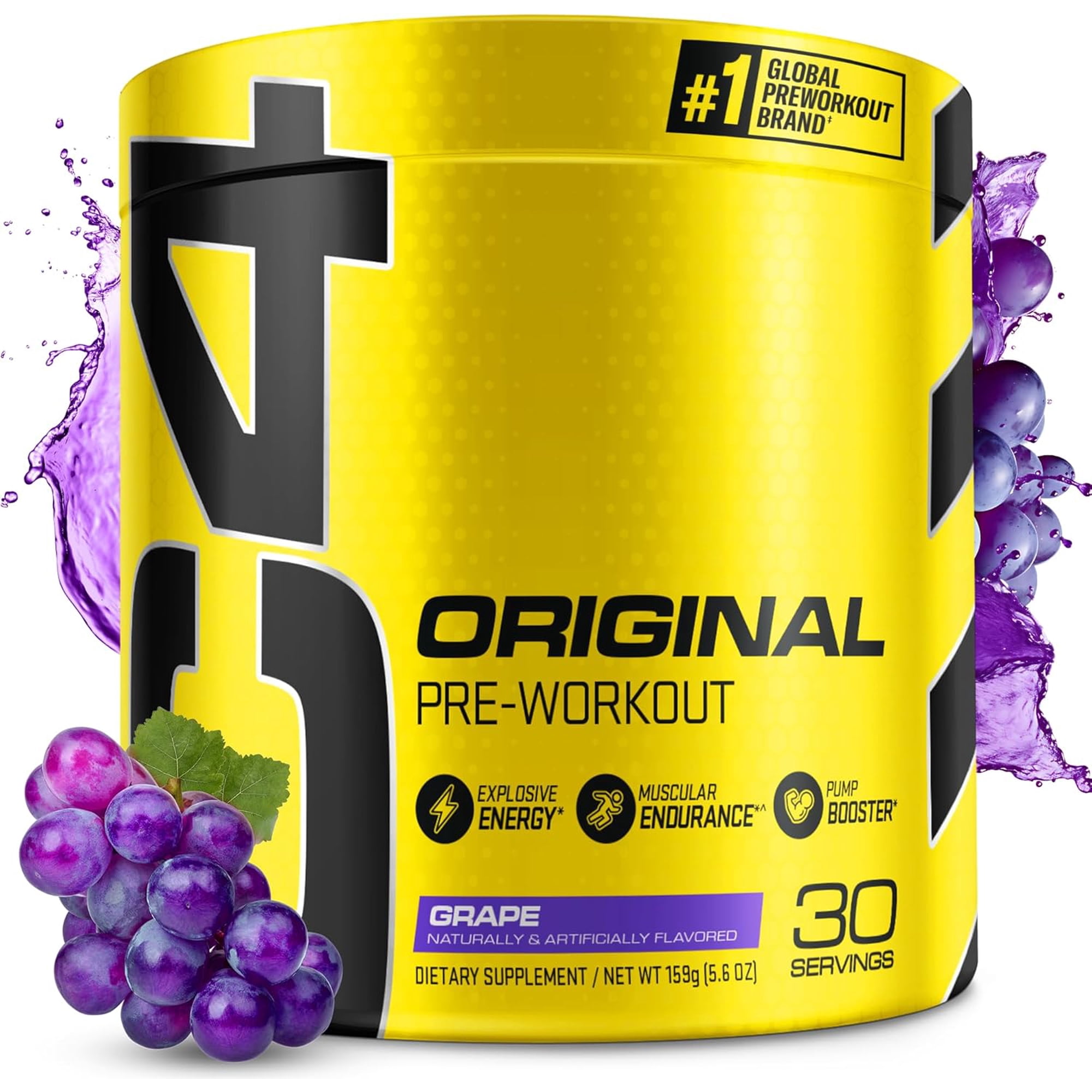 C4 Original Pre Workout Powder, 150mg Caffeine Energy Formula with Beta Alanine & Creatine for Endurance, Focus & Performance, Zero Sugar Preworkout for Men & Women – Grape, 30 Servings