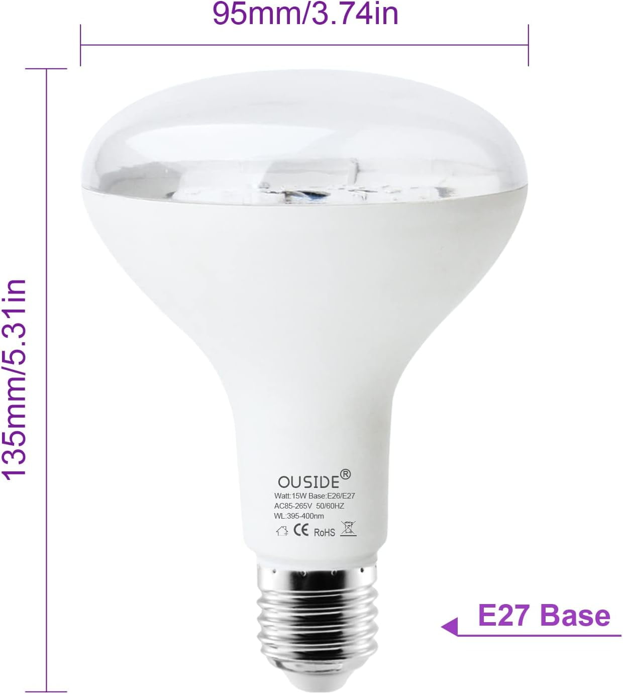 Ouside UV Black Light Bulb,E27/E26 UV Bulb 15W Light Bulbs,395-400nm Black Light Lamp UV-a Blacklight Bulb Purple Light Lighting