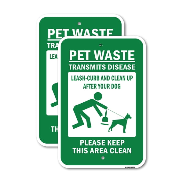 (2 Pack) Pet Waste Transmits Disease Leash-curb And Clean U | 12" X 18" Heavy-Gauge Aluminum Sign | Rust Free Aluminum, Weather Resistant, Waterproof, Fade Resistant, 2 Pre-drilled
