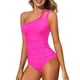thumbnail image 1 of Traje Baño una Pieza con un Hombro Descubierto para Mujer, Traje Baño Control, Cobertura Total Modesta, Traje Baño con Abertura en la Parte Posterior. Rosa Roja L, 1 of 6