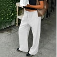 thumbnail image 4 of Dresfit Womens Palazzo Pants Baggy Drawstring Sweatpants 2026 Summer High Waisted Vacation Trousers Cooling Soild Straight Pant with Pockets M, 4 of 7