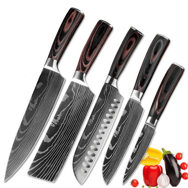 MDHAND 15PCS Kitchen Knife Set, 3.5 - 8inch Chef Knife Block Sets with  Wooden Block & Built in Sharpener, Sanding Pattern, Stainless Steel Ultra  Sharp Full Tang Forged, Gift for Father Husband 