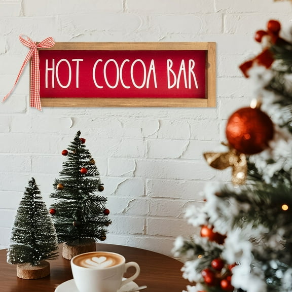 Wepagvie Hot Cocoa Bar Sign, Wooden Christmas Kitchen Decor, Holiday Centerpieces Decorative Signage Indoor Table Wall Shelf Mantle Hot Chocolate Coffee Station Rustic Farmhouse Xmas Home Decorations