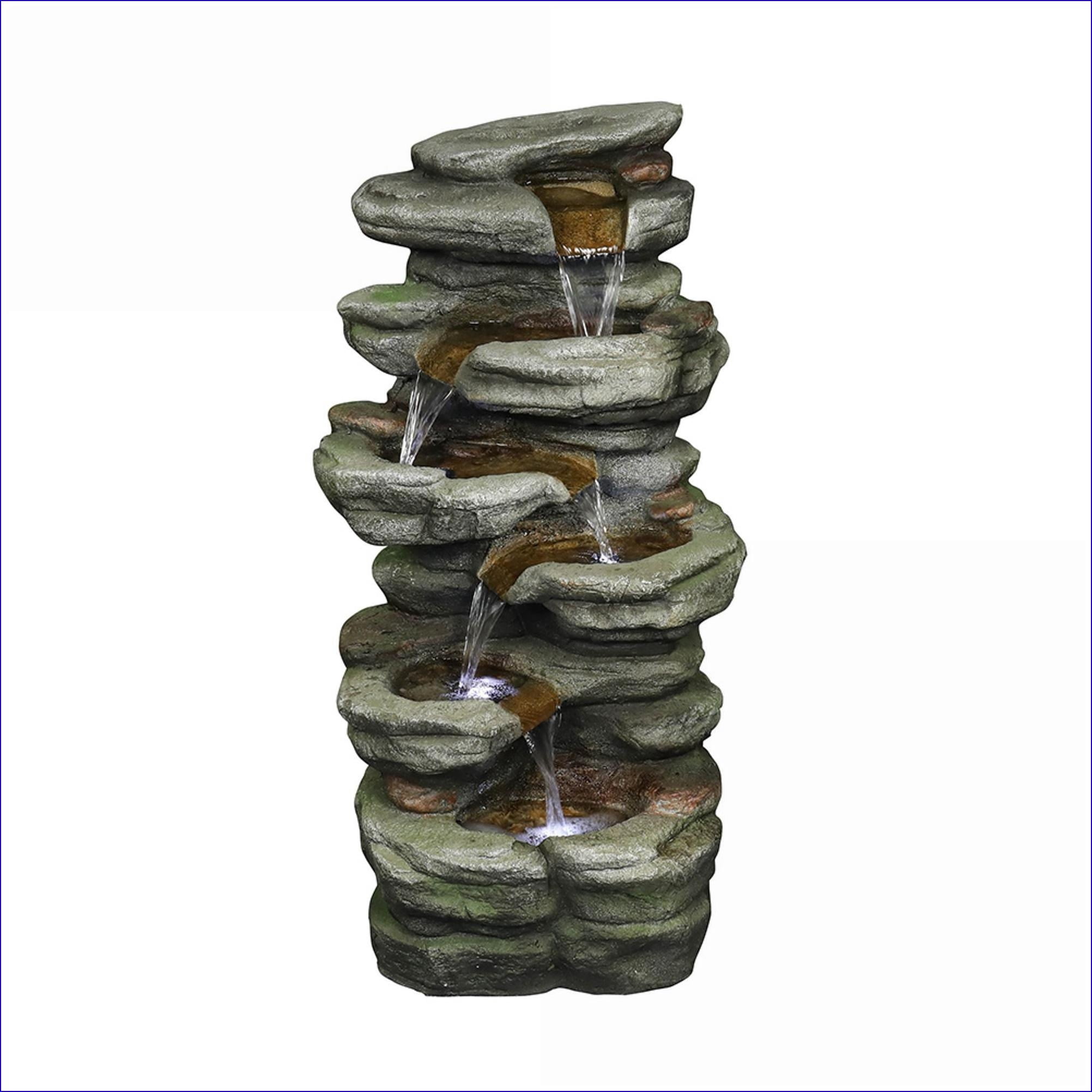 Fountains 30.7" 6-Tier Rock Waterfall Fountain with LED Lights, for Patio Garden Indoor Outdoor | Resin | Rock