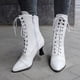 thumbnail image 4 of NECHOLOGY Botas Mujer Zapatos Botines para mujer Botas de tobillo antideslizantes con punta redonda y tacón bajo para mujer, con cordones y cremallera lateral, botas a media (White, 6.5), 4 of 7