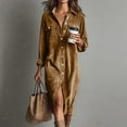thumbnail image 2 of Byworldtasic Corduroy Shirt Dresses for Women Button Down Tunic Midi Shirt Dress Casual Lapel Collar Long Sleeve Shift Dress, 2 of 5