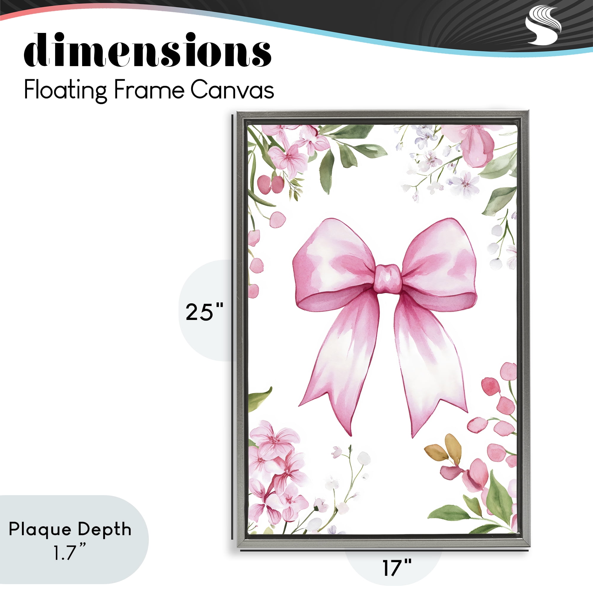 Stupell Industries Whimsical Floral Bow Pink Gray Framed Floater Canvas Wall Art, design by Creative Studio