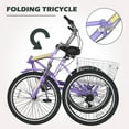 thumbnail image 2 of MOPHOTO Folding Tricycle 7-Speed Adult Tricycle, 26 inch Foldable 3-Wheels Cruiser Bike, Carbon Steel Frame, Purple for Men & Women, 2 of 13