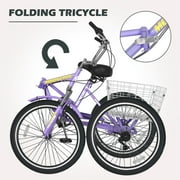 MOPHOTO Folding Adult Tricycle 7-Speed, 20 Three Wheel Cruiser Bike with Basket, Foldable Tricycle for Women,Seniors,Fold up Adult tricycle
