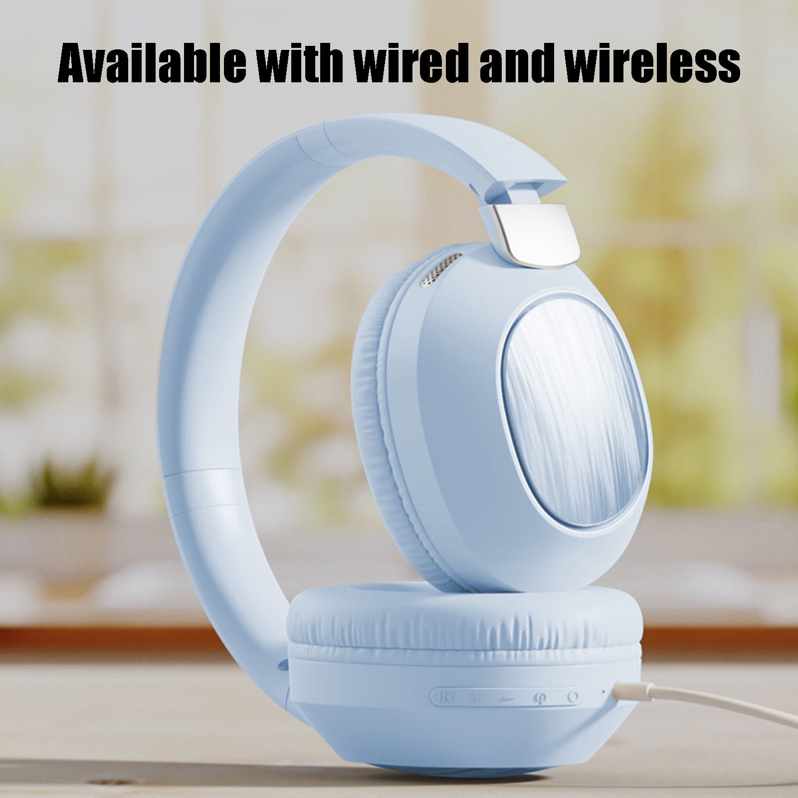 Light Blue Head Mounted Wired And Wireless Dual Mode Foldable Bluetooth Headphones With Soft Headband Low Latency High Battery 5.4 For Sports And Gaming Light Blue