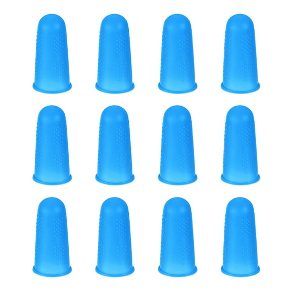 Silicone Finger Protector, Anti-Slip Finger Cover, Finger Tips for Sewing, Blue, Middle Size, 12 Pcs