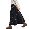 thumbnail image 2 of qolati Midi Skirts for Women Plus Size Floral Embroidery A Line Corduroy Skirt Dressy Elastic High Waisted Long Skirt with Pockets Casual Winter Fall Vacation Outfits Black XXL, 2 of 7
