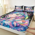 thumbnail image 2 of Manfei Anime Girl 4-Piece Full Size Sheets,Cartoon Manga Bed Sheets,Japanese Animation Lightweight Sheet Sets,Stars Bedroom Decorative, 2 of 6
