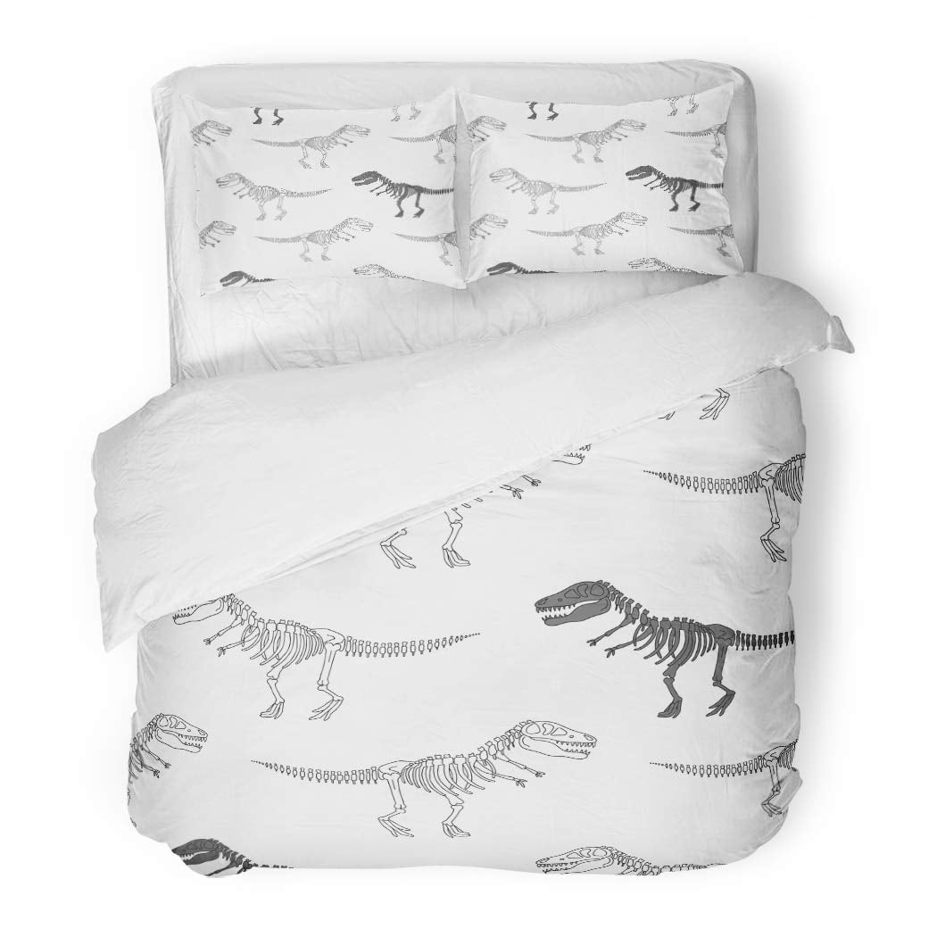 ZHANZZK 3 Piece Bedding Set Gray Boy Doodle Dinosaur Skeleton Pattern
