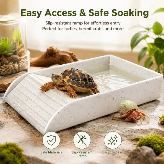 Home Essentials Water Pool For Turtle With Climbing Ramp, Turtle Accessories For Reptile Tanks, Aquarium Cage Accessories For Reptiles And Amphibians White