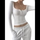 thumbnail image 1 of Camisetas Henley de Larga para Mujer, de Verano y Otoño, con Botones, de Punto Acanalado, Corte Entallado, Blusas Básicas Informales. XL, 1 of 9