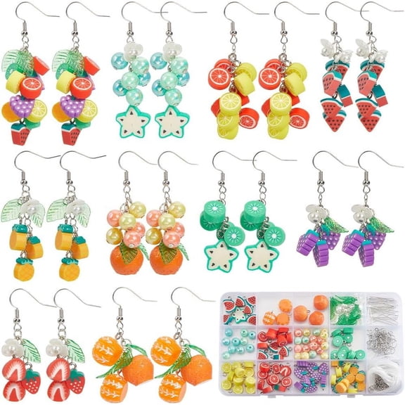 1 Set DIY Polymer Clay Fruit Dangle Earring Making Kits Mixed Color 12~14.5x7~9x4mm Hole: 1.8mm