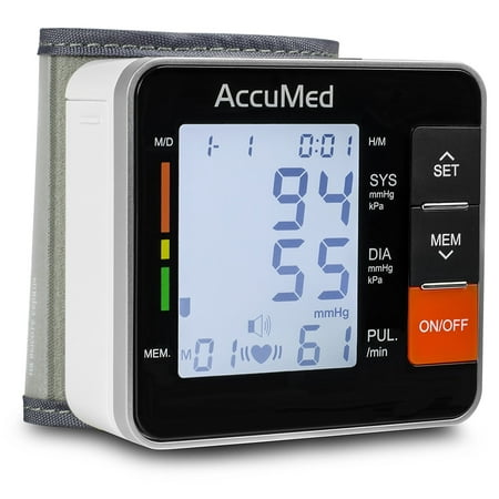 AccuMed ABP801 Portable Wrist Blood Pressure Monitor with One-Touch Automatic Measurement, 4-in-1 Functionality for Systolic/Diastolic BP, Heart Rate(BPM), Hypertension Guide, Arrhythmia