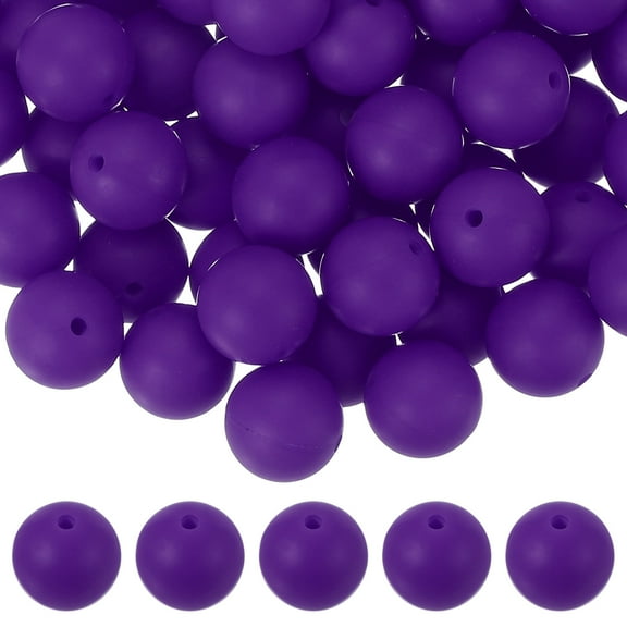 Uxcell 60 Pcs Silicone Beads, 15mm Round Focal Beads Candy Color Bulk Loose Bead for Keychain Bracelet Necklace Pens Making DIY Crafts Supplies, Dark Purple