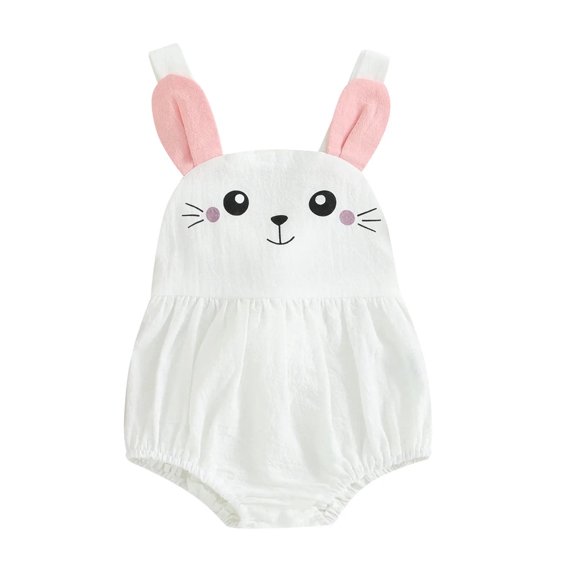 LRen Easter Baby Girl Outfit Bow Eggs Embroidery Smocked Bubble Romper Easter Cute Summer Clothes Easter Gifts,White,6-12 Months