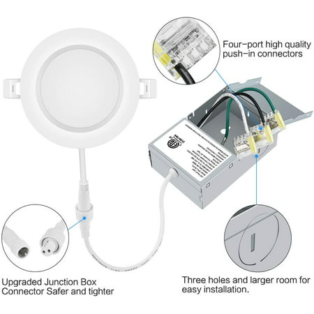 Green Canada Led 4inch 9w 750lm Recessed Slim Pot Light Ic Rated Downlight Ceiling With Junction Box - Ceiling Light Connector Box