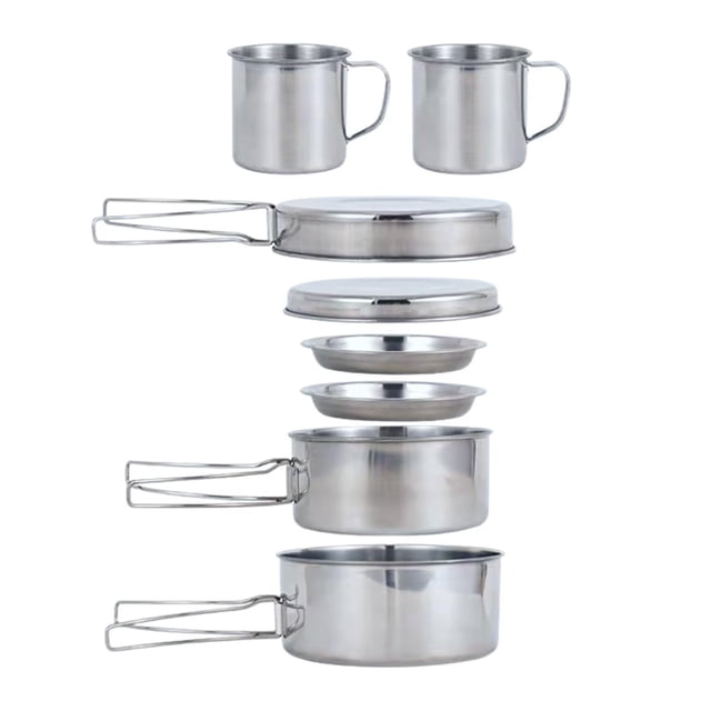 BeGrit Mochilero Camping Utensilios de cocina Mini Picnic Camping Kit de cocina con olla y sartén para senderismo Juego de 8 piezas