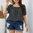 thumbnail image 6 of Jewelreauty Women Plus Size Polka Dot Tops Puff Short Sleeve Square Neck Chiffon Blouses Casual Tunic Tee (3XL, Black), 6 of 8