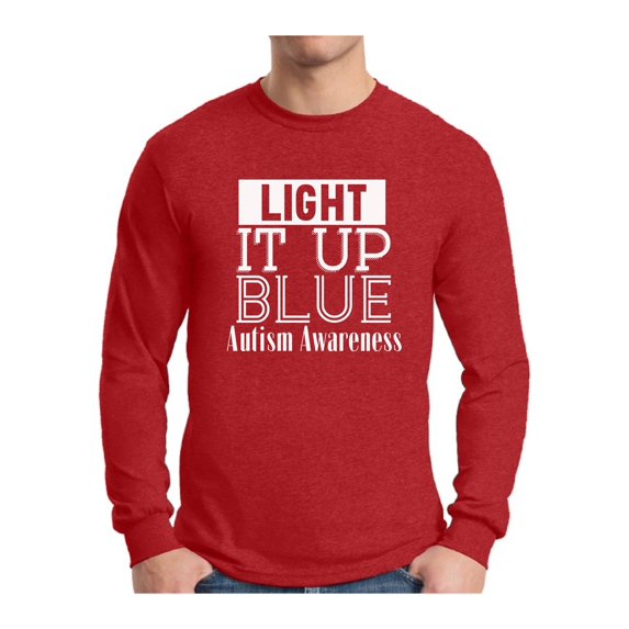 Awkward Styles Men's Light It Up Blue for Autism Awareness Shine A Light White Graphic Long Sleeve T-shirt Tops