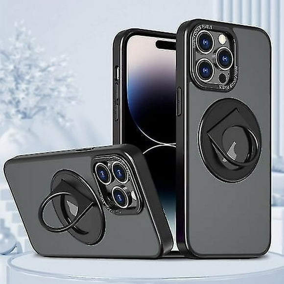 Funda con soporte magnético y anillo giratorio para iPhone 15 Pro Max (negra)