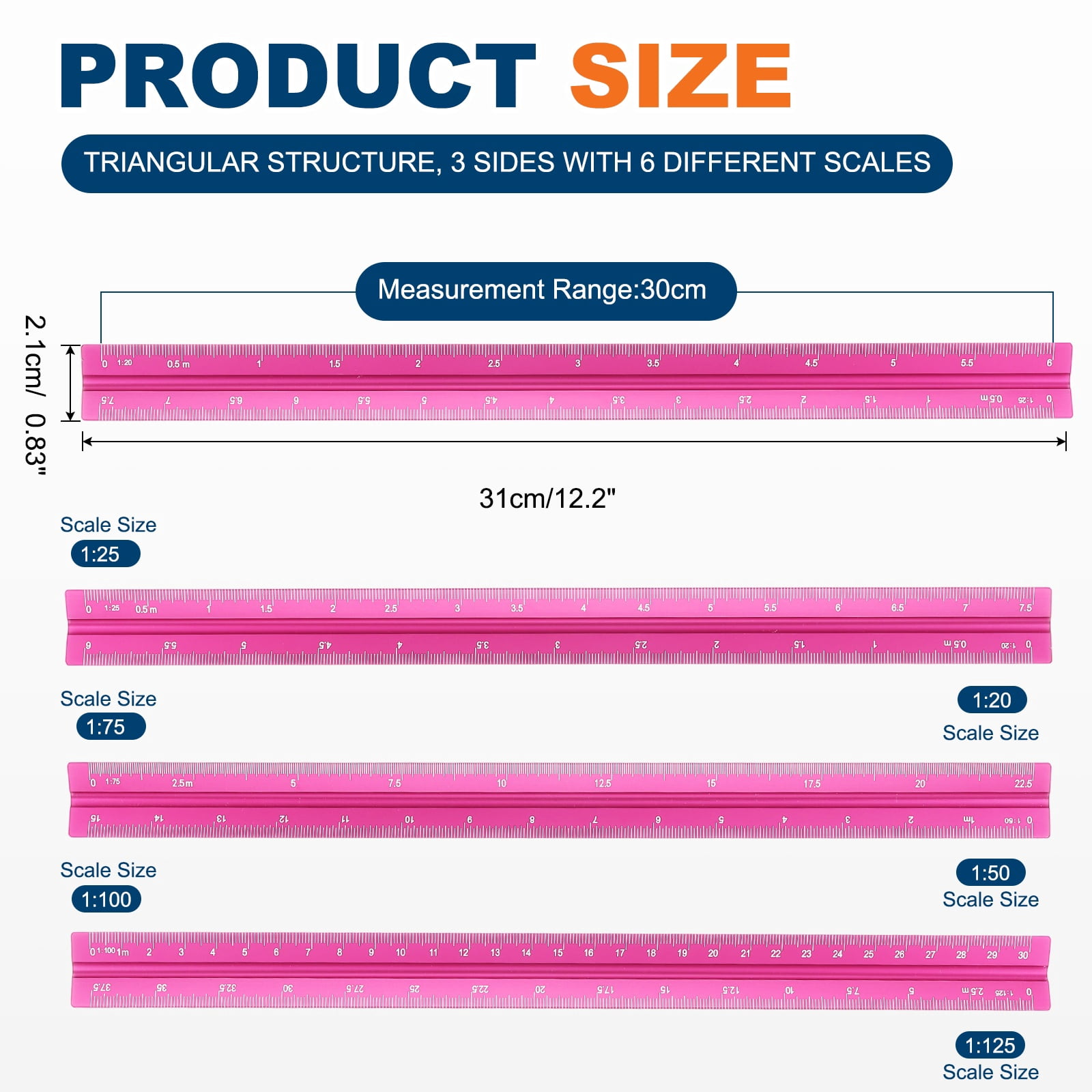 Uxcell Architectural Scale Ruler 7 Inch Metric Aluminum Alloy Triangular Drafting Ruler, Blue