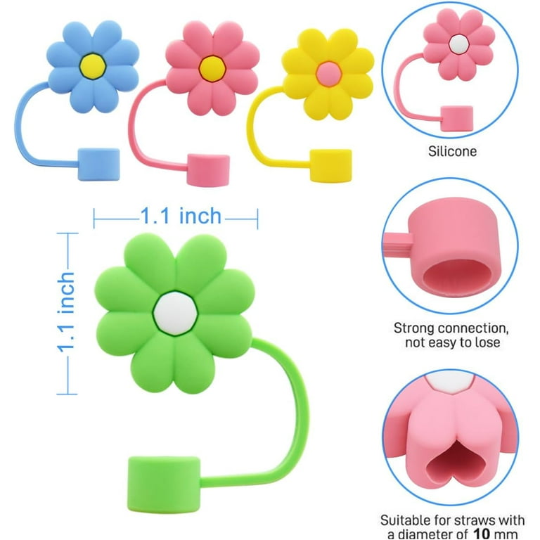  10pcs Silicone Flower Straw Toppers - Reusable Covers and Caps  for 9-10mm Straws - Fits Stanley 30 & 40oz Cups: Home & Kitchen