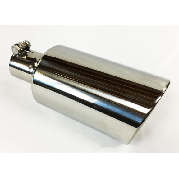 Exhaust Tip 2.50 Inlet 5.00 OD 4.00 ID X 12.00 Long WDW50012-250-BOSS-S Slant Polished 304 Stainless Steel Wesdon Exhaust Tip