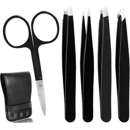 Emlimny 5Pcs Tweezers for Women Facial Hair-Tweezers Set Removal,Professional Stainless Steel Eyebrow Tweezers for Women &Men